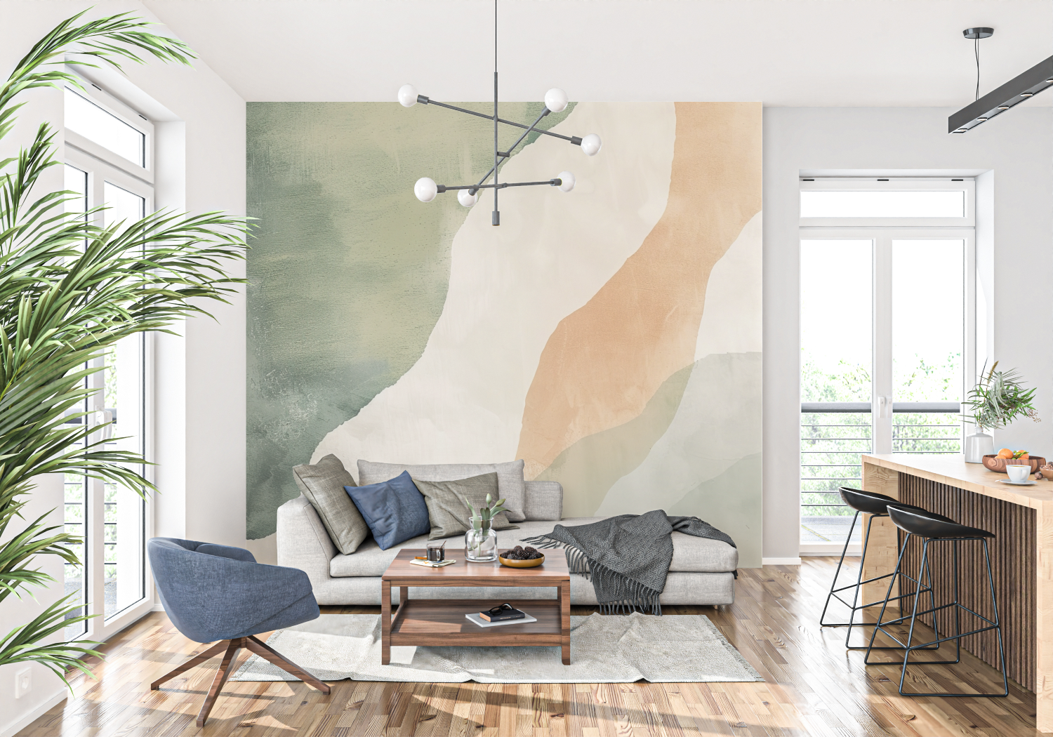 Mural Green and Terracotta Wallpaper