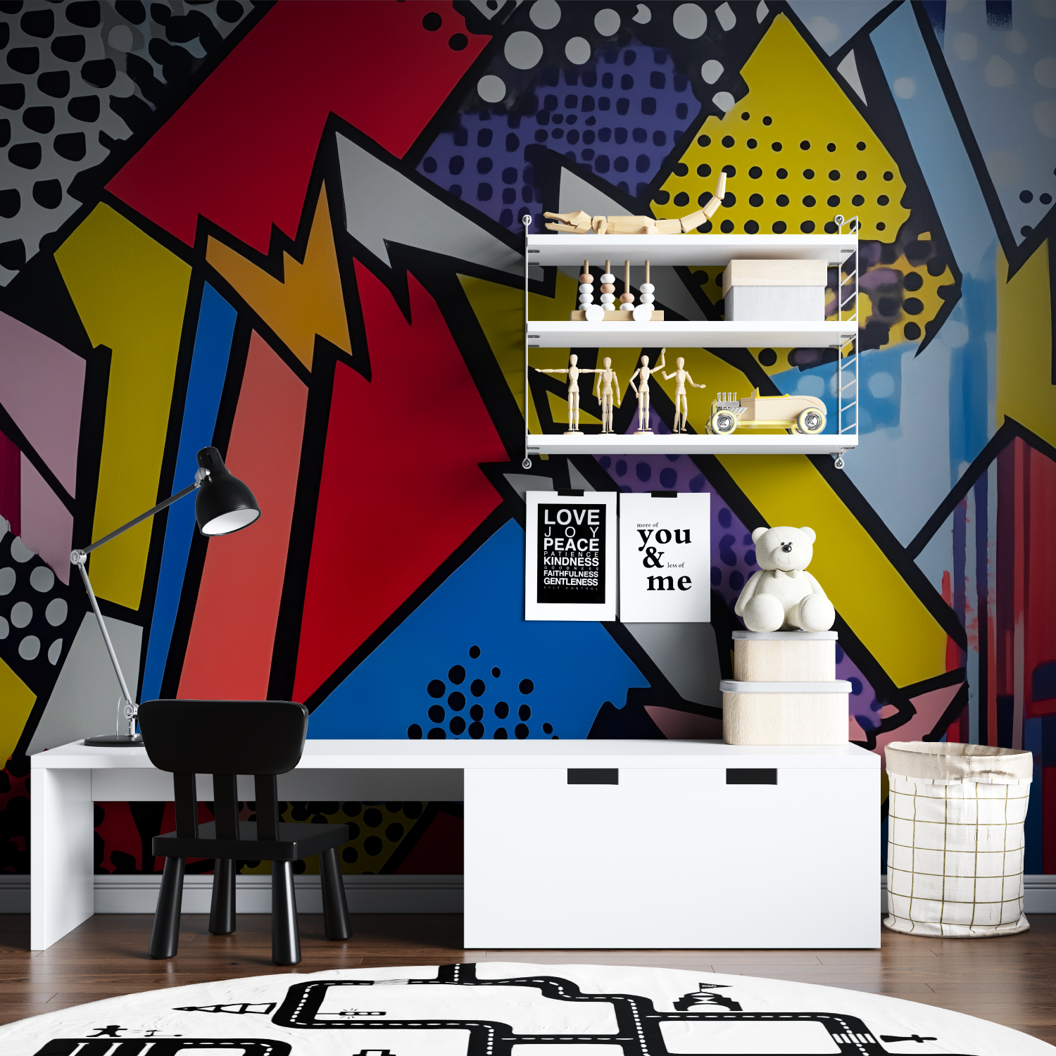 Tapeten Graffiti im Ado-Stil – Zimmer beleuchtet