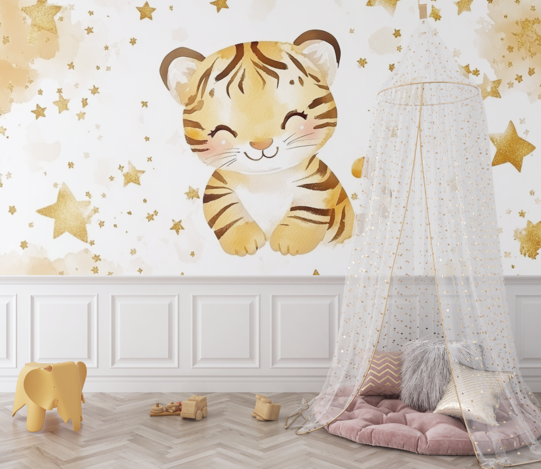 Tiger and Gold Stars Wallpaper | Murals Wallpaper