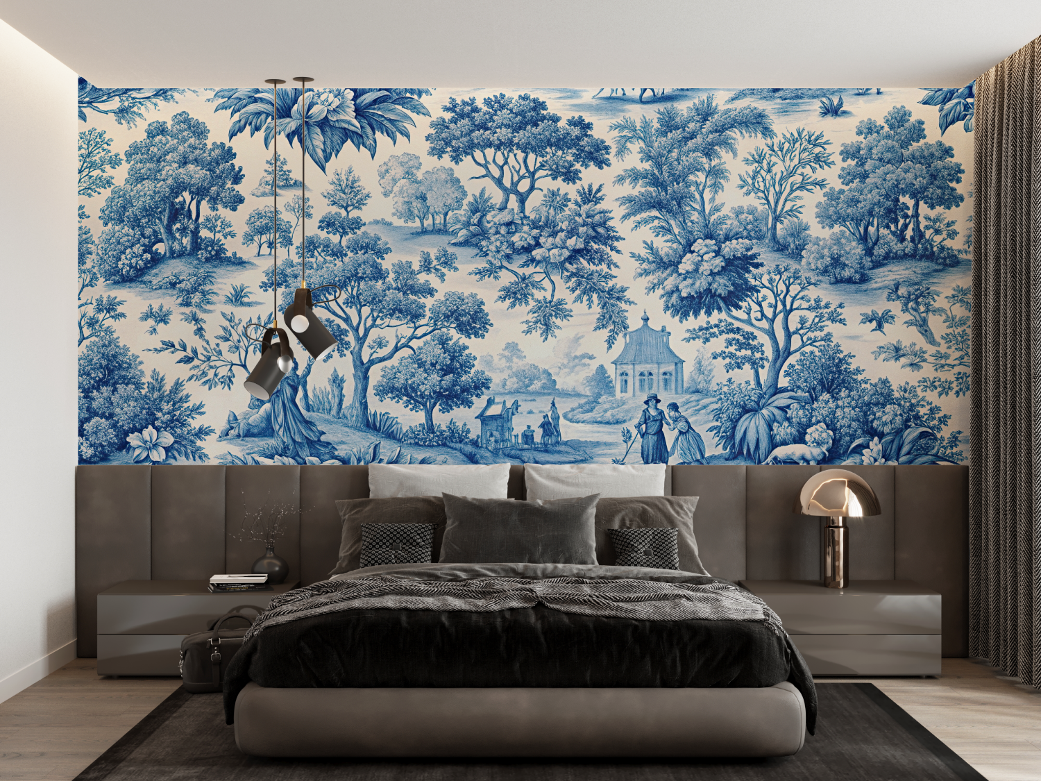 Blue Toile Landscape Wallpaper | Murals Wallpaper