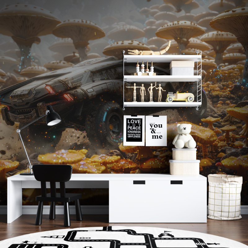 Futuristische Rallyeauto-Tapete | Wandbildtapete