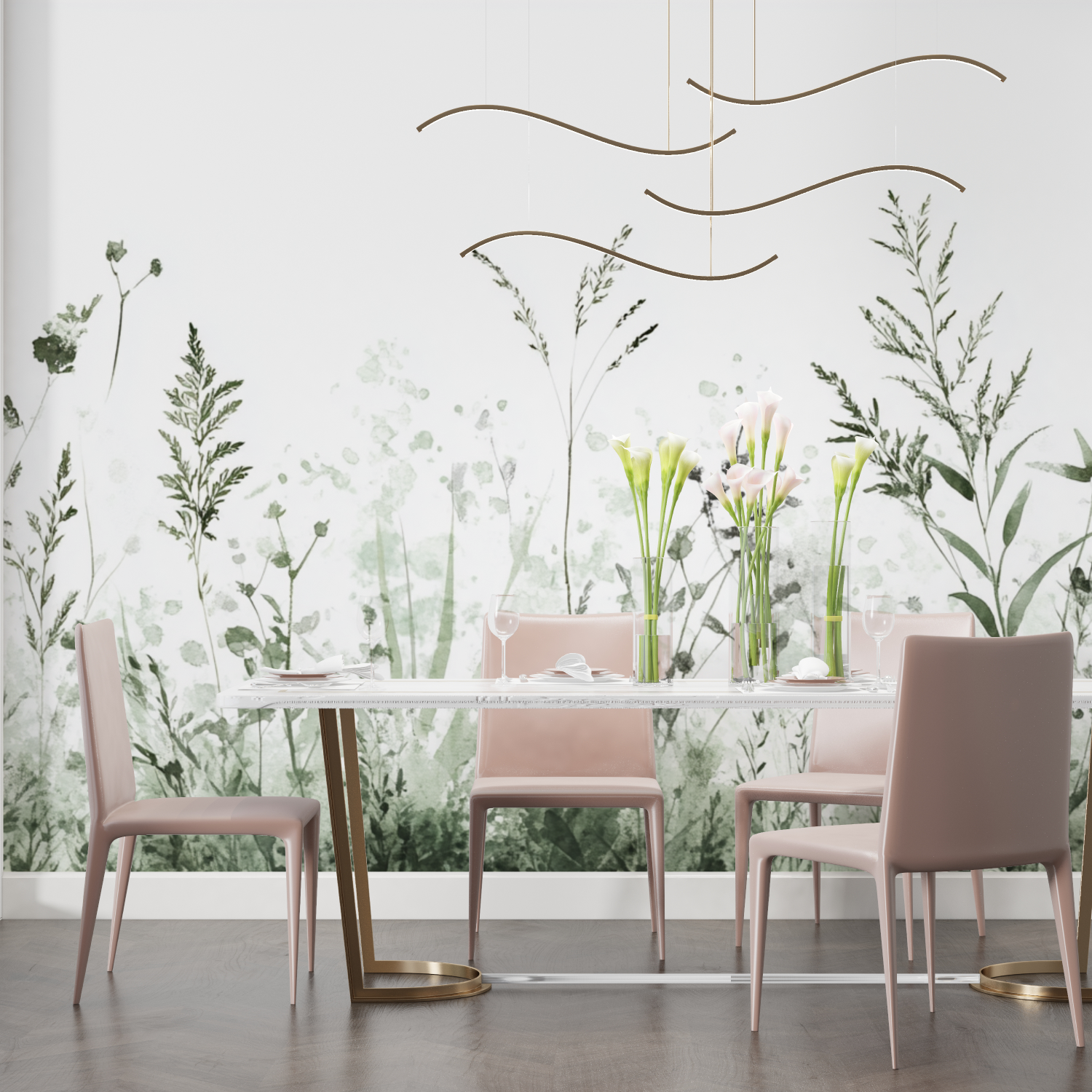 Papel de parede Silhuetas de plantas selvagens em aguarela | Papel de parede Murals