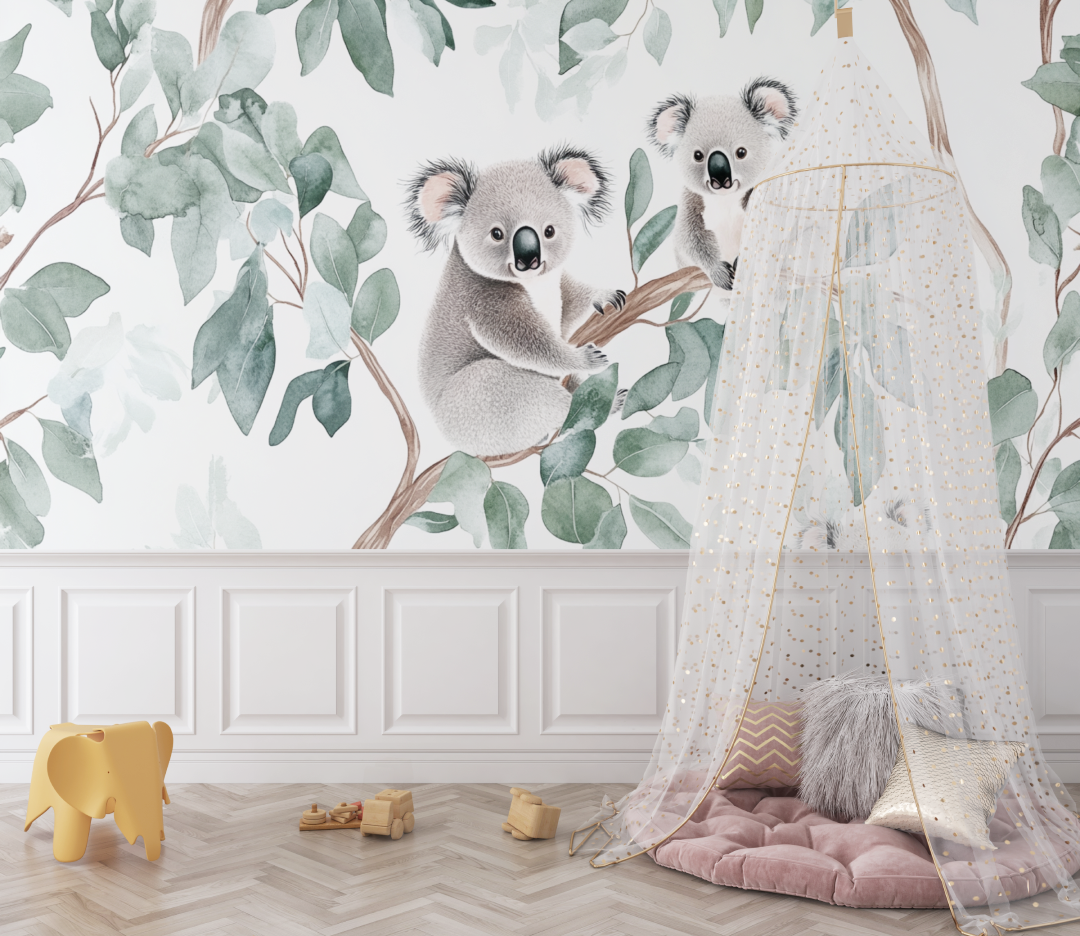 Koala and Eucalyptus Hugs Wallpaper | Murals Wallpaper