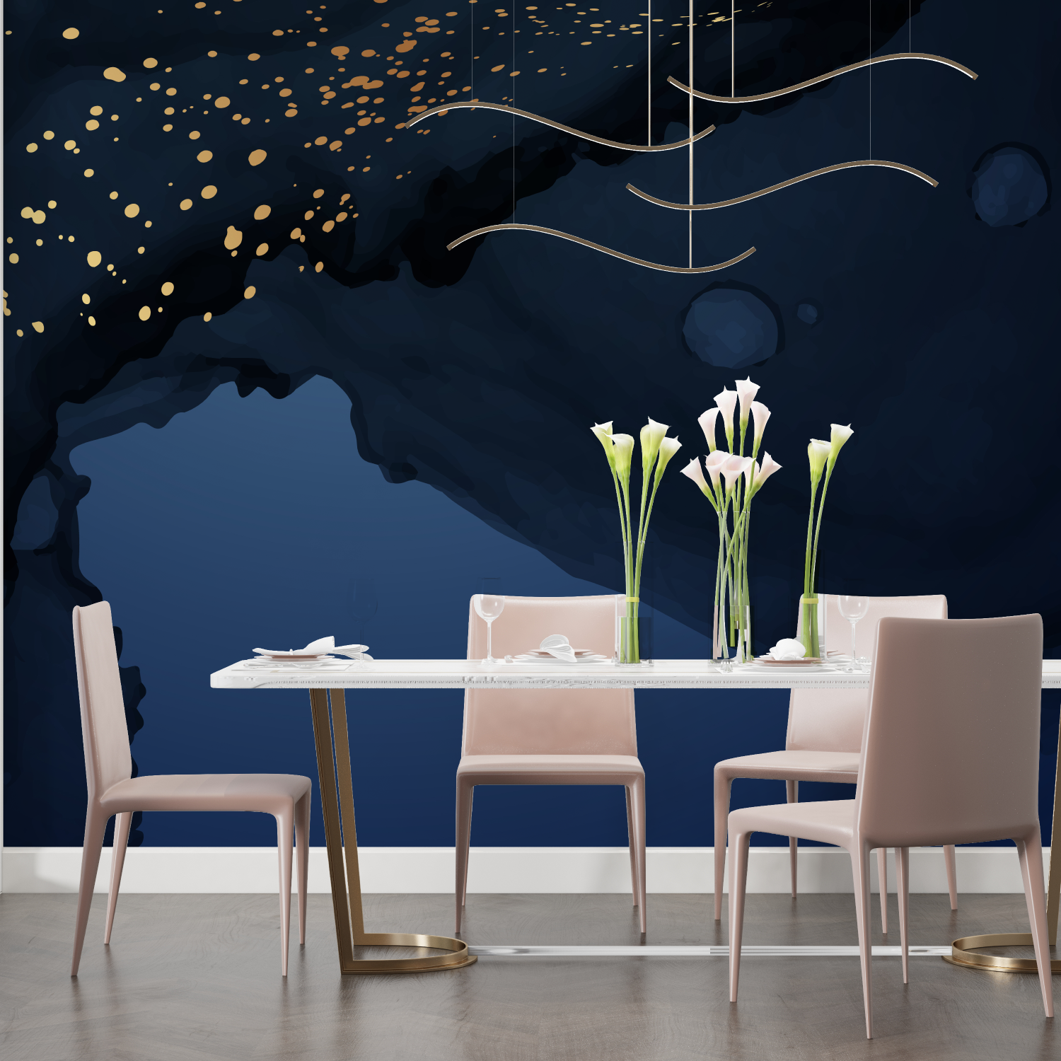 Papier Peint Bleu Nuit - Salon