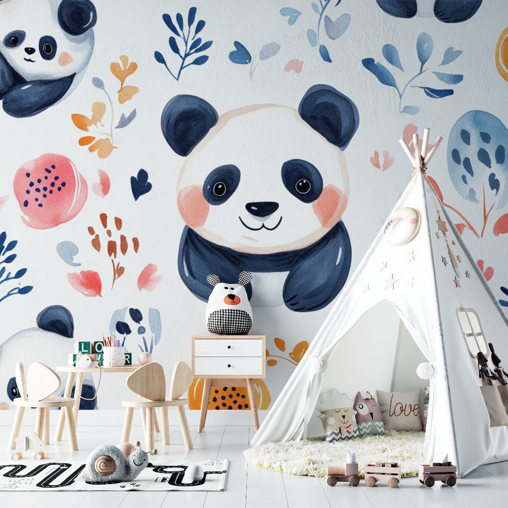 Panda Wallpaper with Ethnic Patterns | Murals Wallpaper