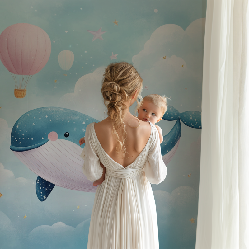 Cloud Cotton Whale Wallpaper | Murals Wallpaper