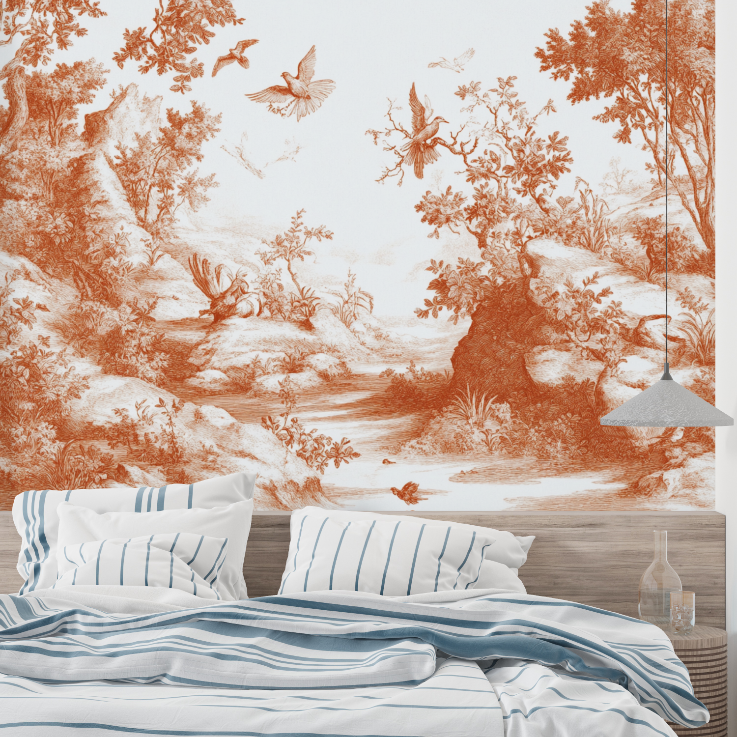 Terracotta Toile de Jouy Tendência Papel de parede | Murais Papel de parede