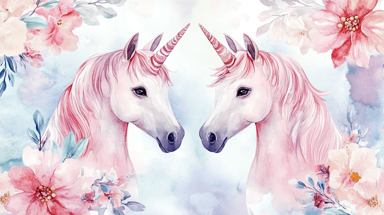 Unicorn Duo Wallpaper with Banners | Murals Wallpaper