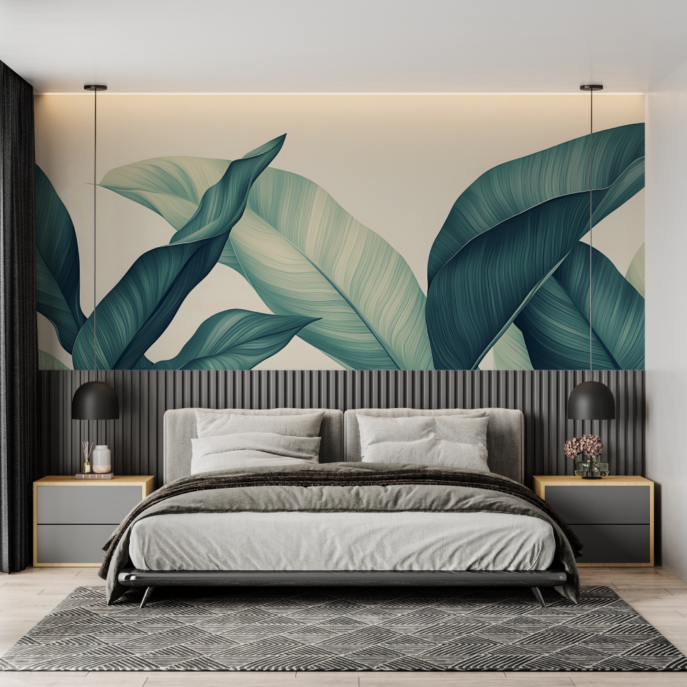 Papier Peint Bleu Canard Blanc – Schlafzimmer für Erwachsene