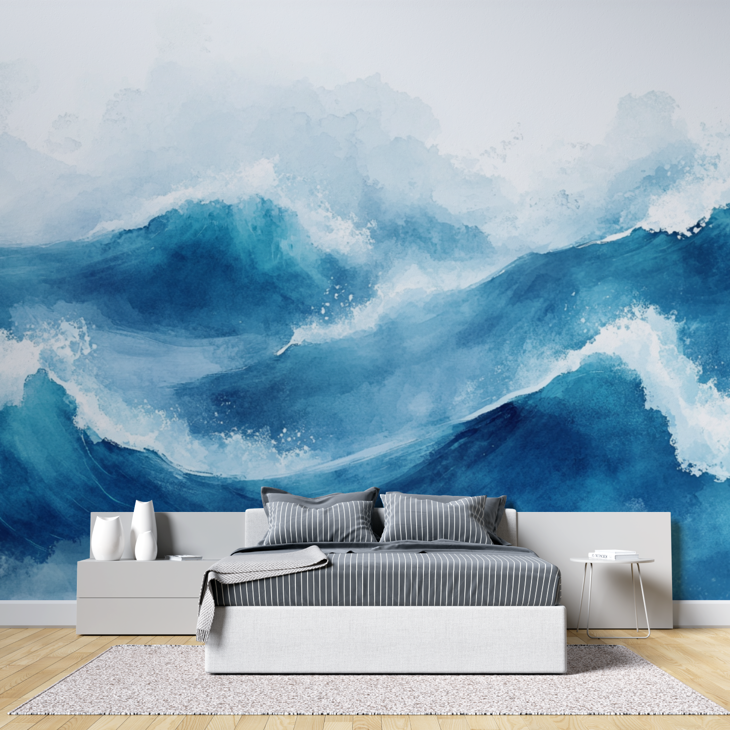 Dynamic Blue Wave Watercolor Wallpaper | Murals Wallpaper