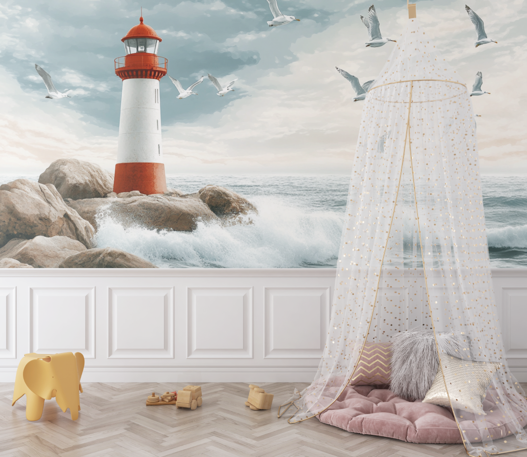 Lighthouse & Seagulls Wallpaper | Murals Wallpaper