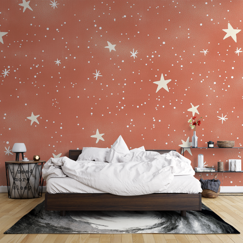 Papel de parede de terracota com estrelas cadentes douradas | Papel de parede Murals