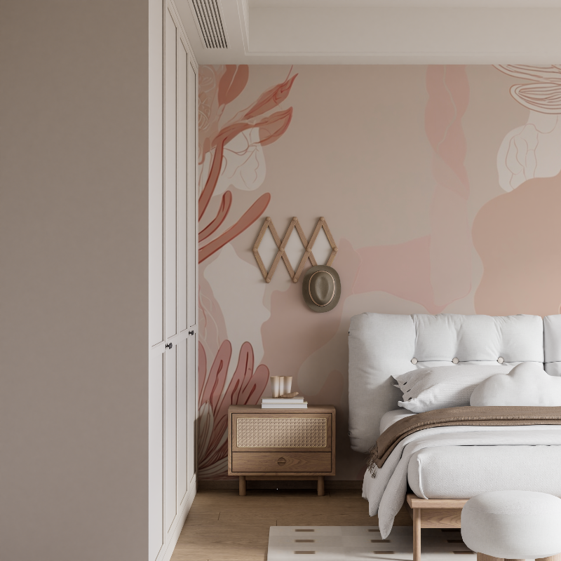 Cocooning Rose Tapete für Schlafzimmer | Wandbilder Tapete