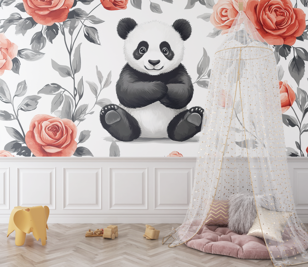 Floral Panda Wallpaper | Murals Wallpaper