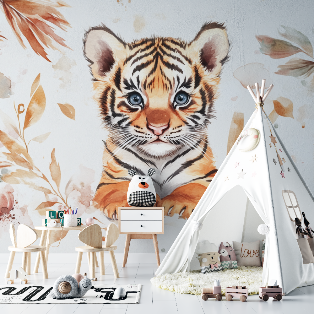 Tiger and Bohemian Feathers Wallpaper | Murals Wallpaper