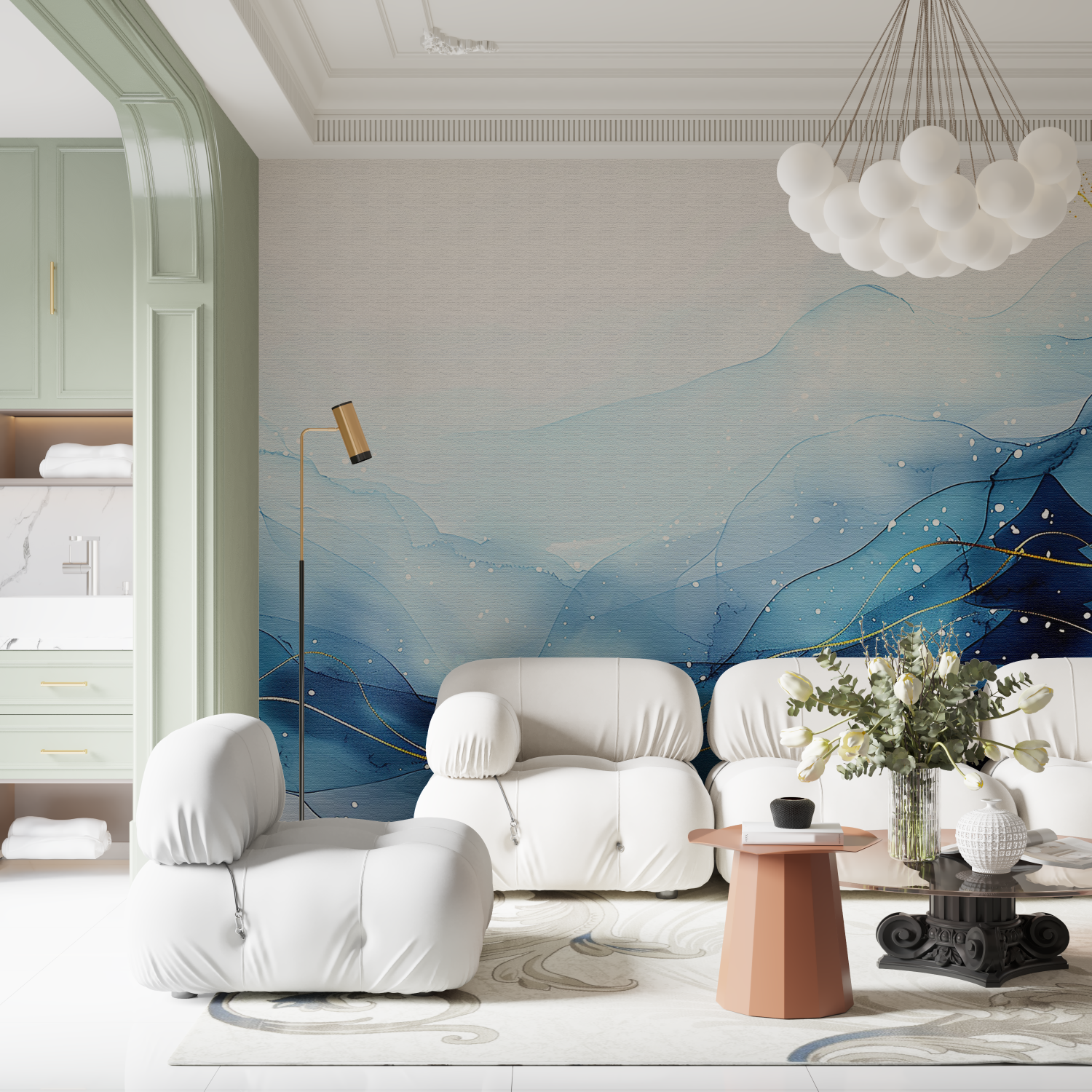 Watercolor Blue Gold Wallpaper | Murals Wallpaper