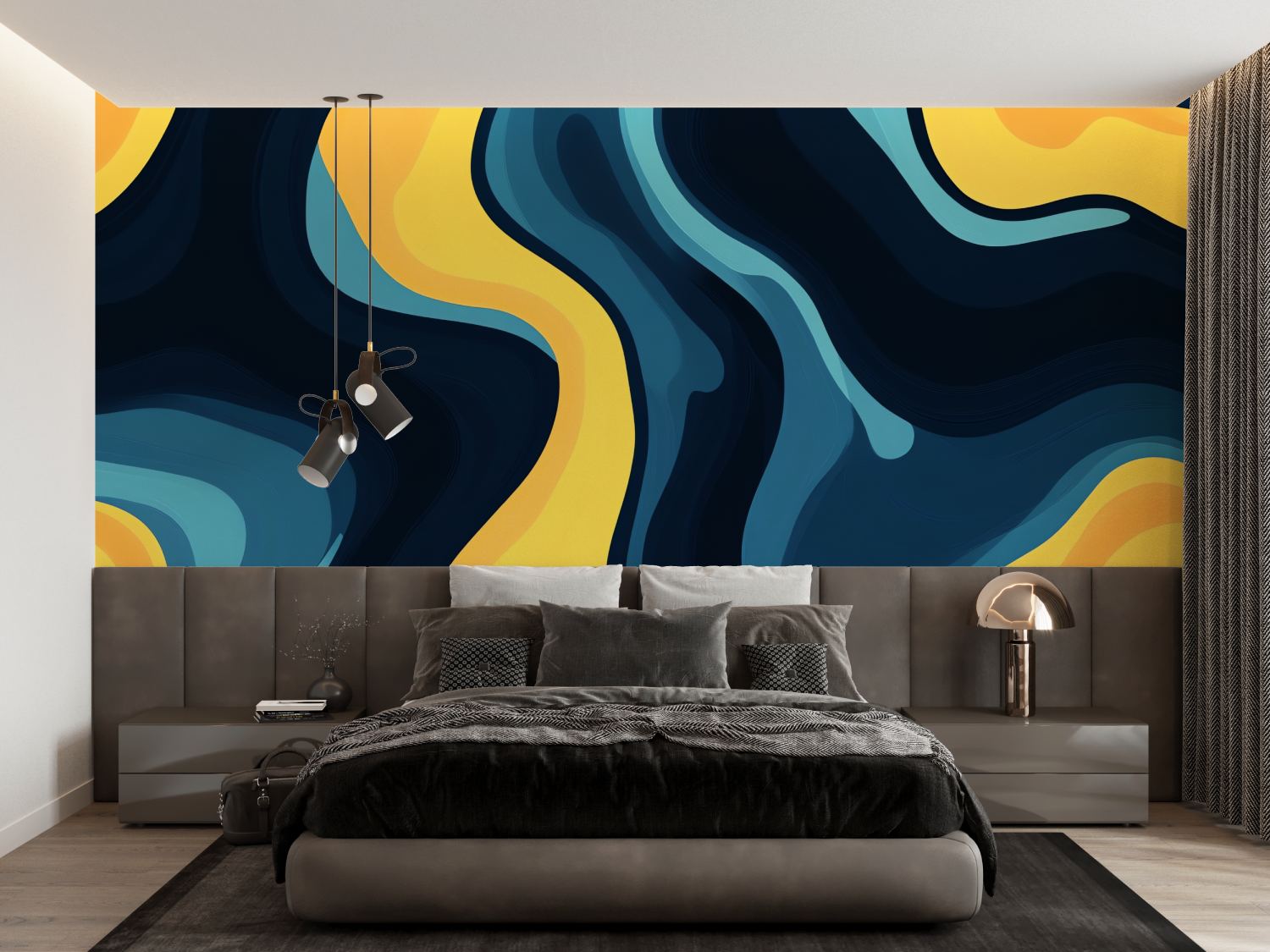 Teal and Mustard Yellow Design Wallpaper | Murals Wallpaper