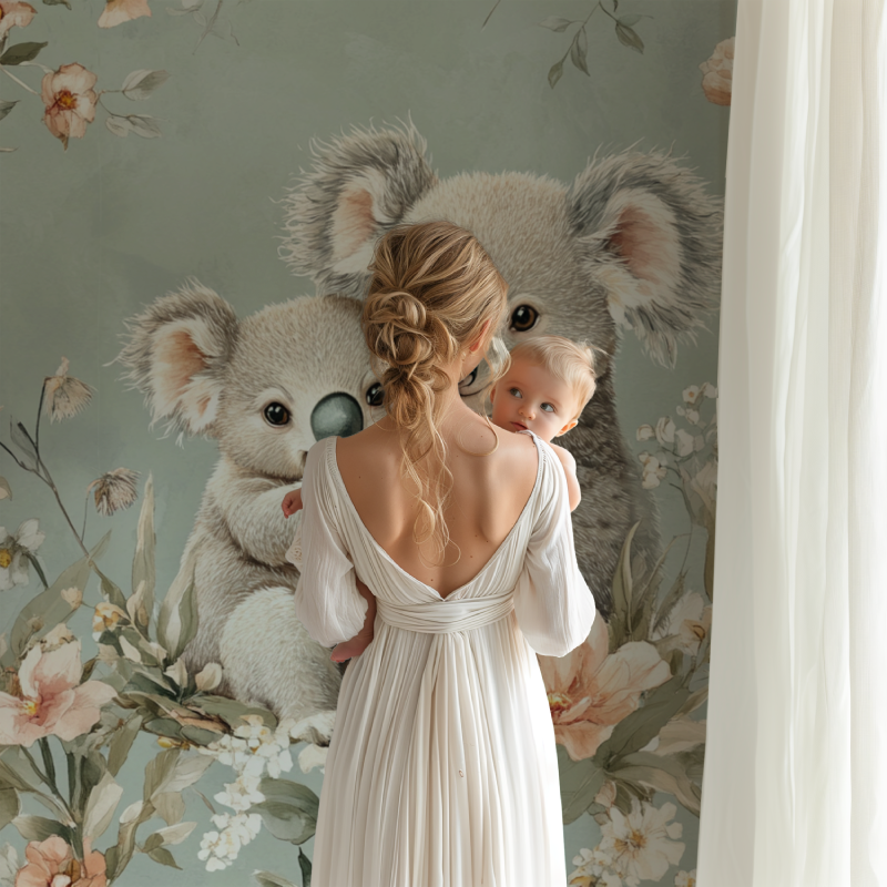 Pastellfarbene Samt Koala Tapete | Wandbilder Tapete