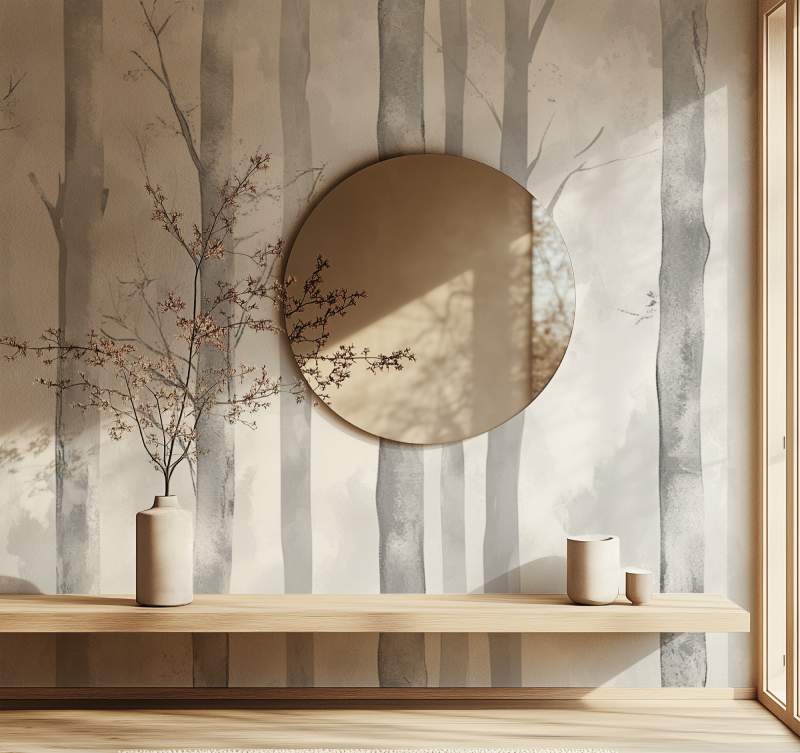 Silbergraue Baum Tapete | Murals Tapete