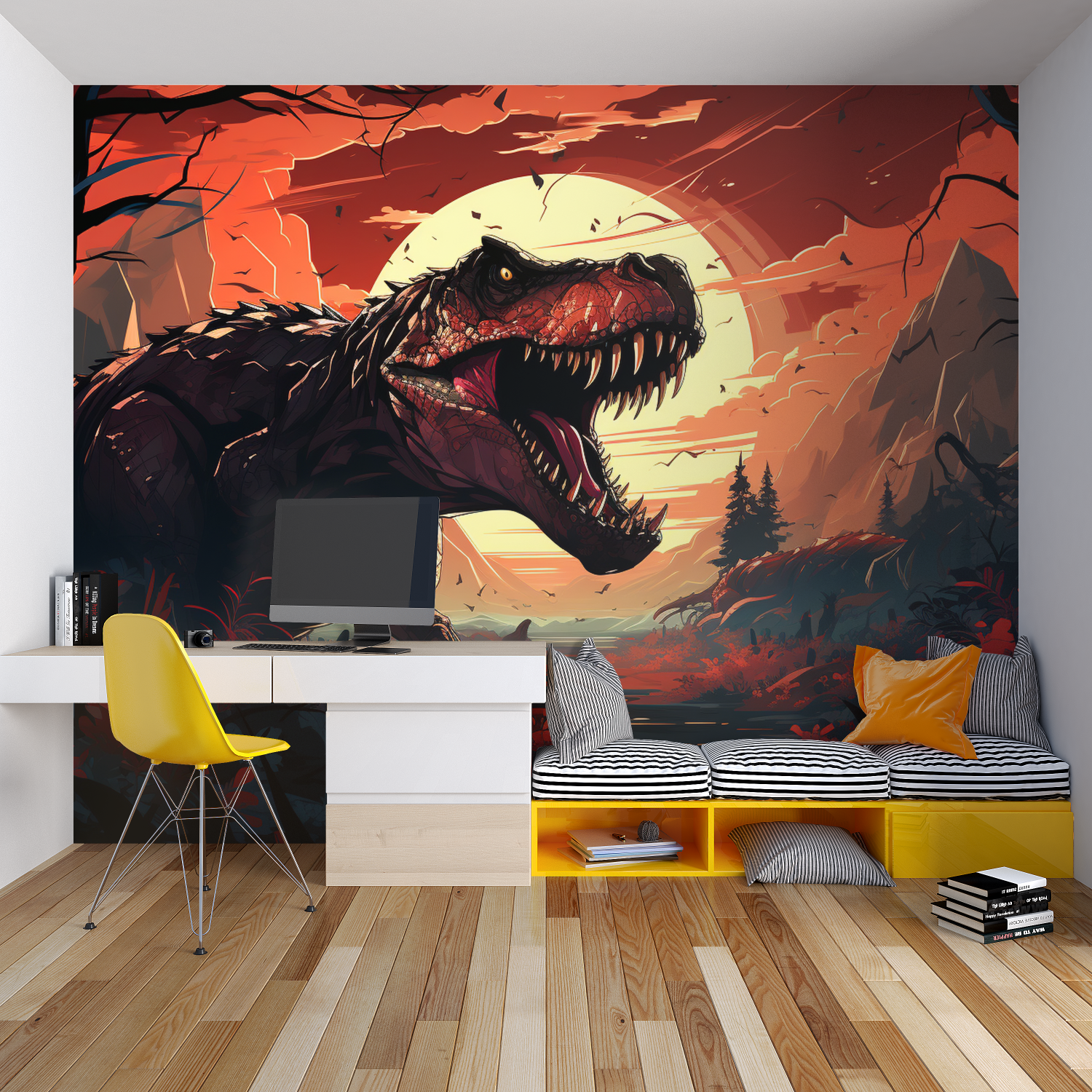 Dinosaur Pattern Wallpaper Red | Murals Wallpaper