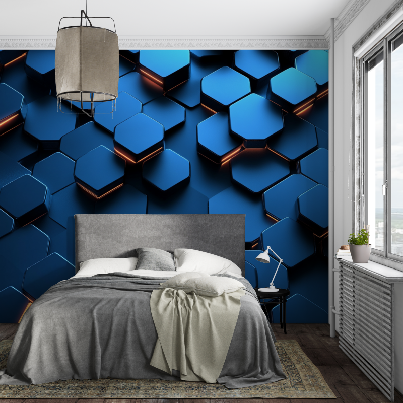 Dark Blue Hexagon Gamer Wallpaper | Murals Wallpaper