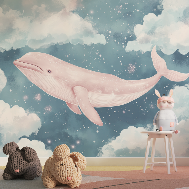 Classic Girl Wallpaper Whale and Pink Cloud | Murals Wallpaper