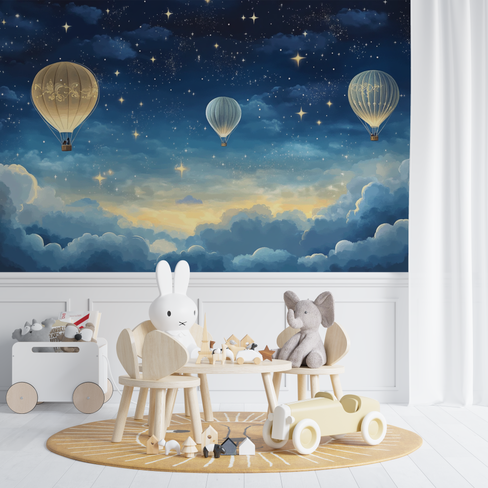 Hot Air Balloon and Starry Night Sky Wallpaper | Murals Wallpaper