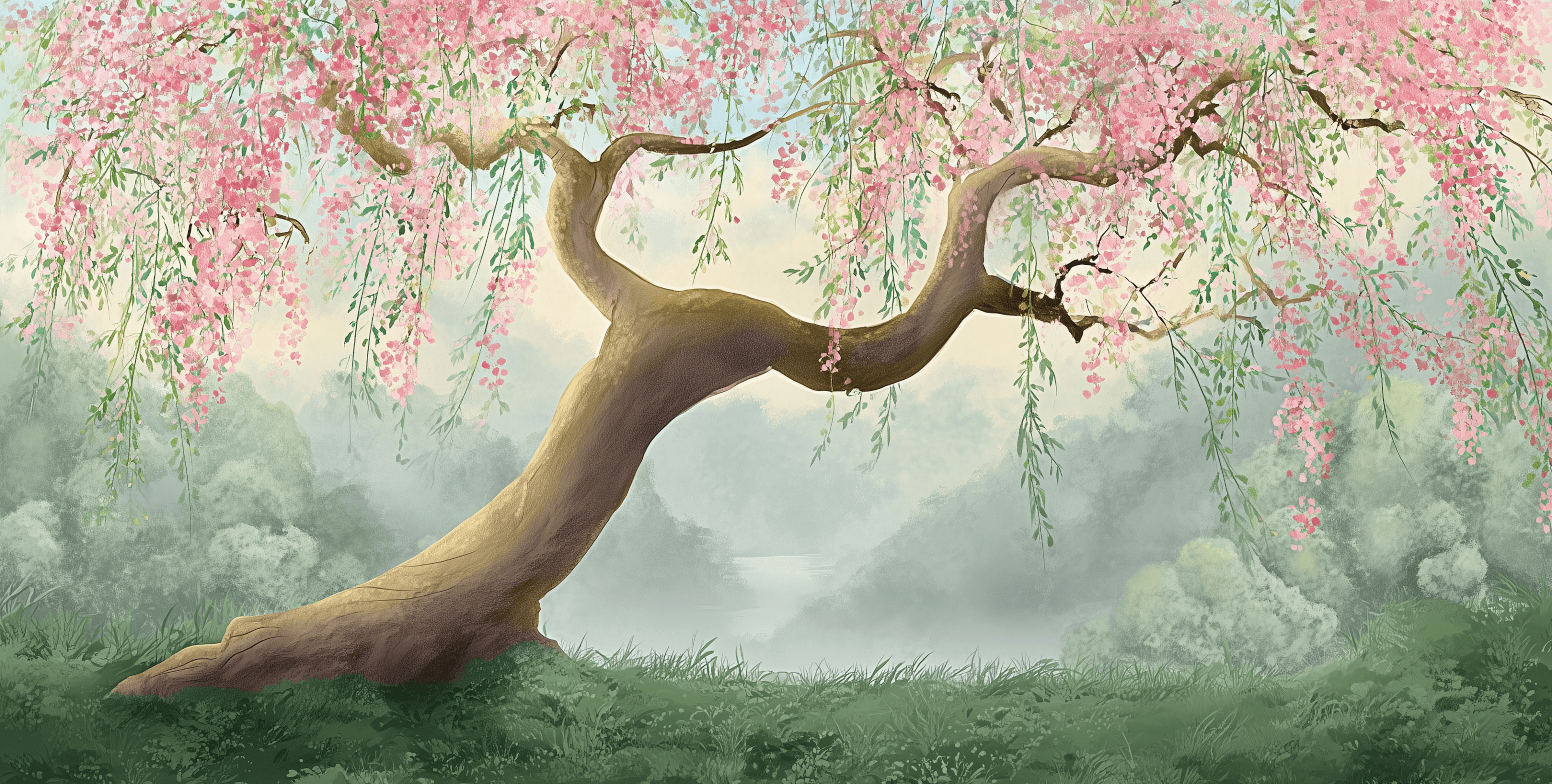Panoramic Cherry Tree Mural Wallpaper