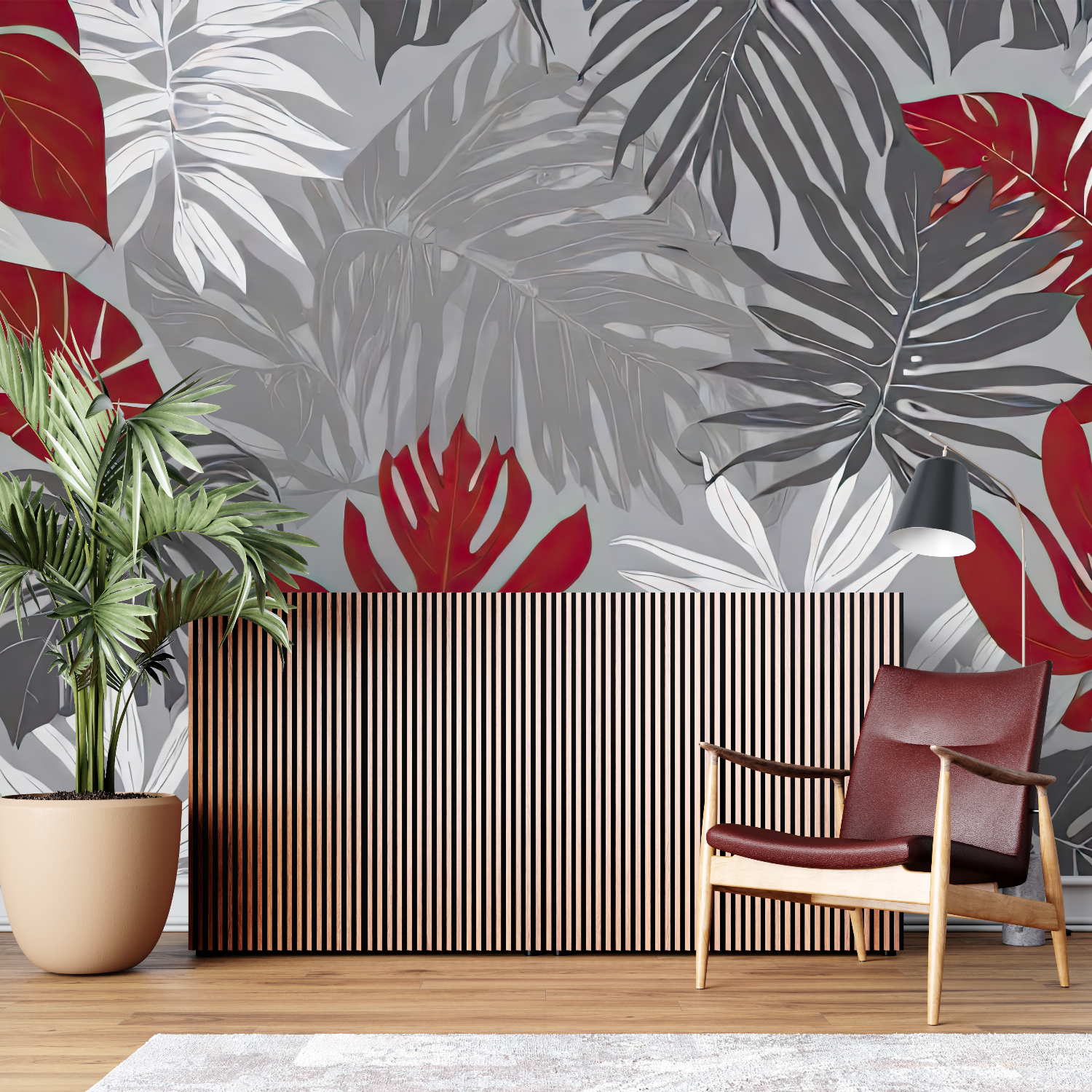 Tropical Gray and Red Wallpaper | Murals Wallpaper