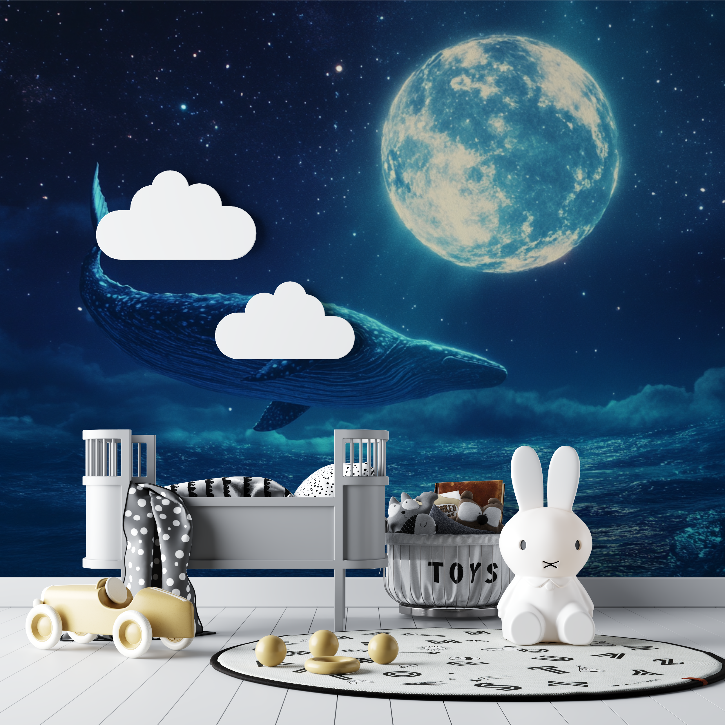 Whale and Moon Wallpaper | Murals Wallpaper