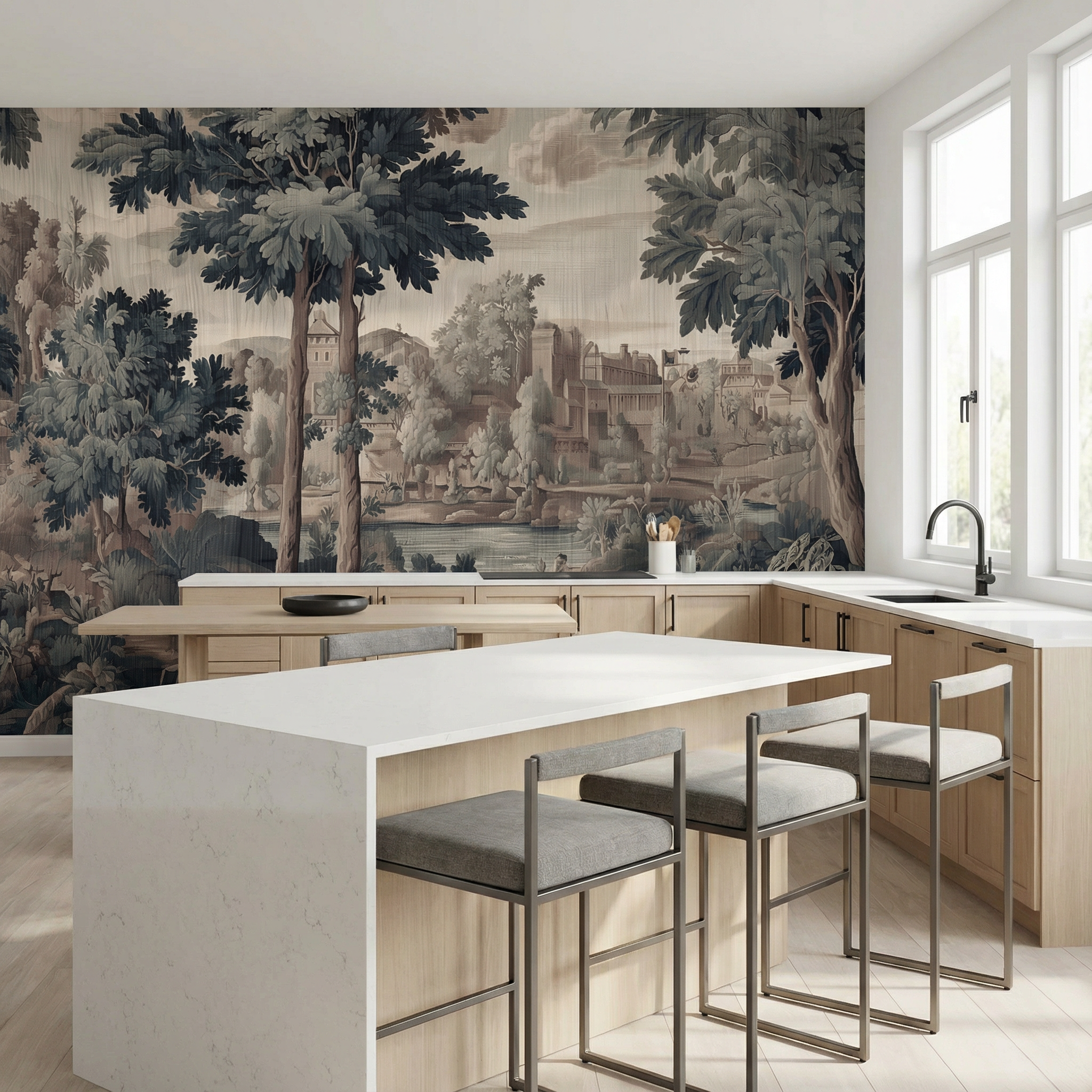 Antique Tapestry Landscape Mural Wallpaper