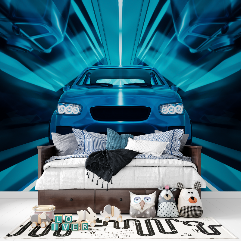 3D Blaues Auto Tapete | Murals Tapeten