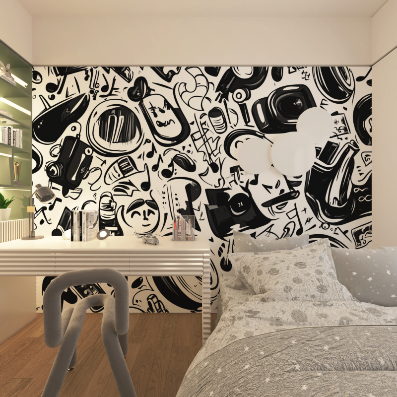 Abstrakte Schwarz-Weiß-Musiktapete | Wandbildtapete