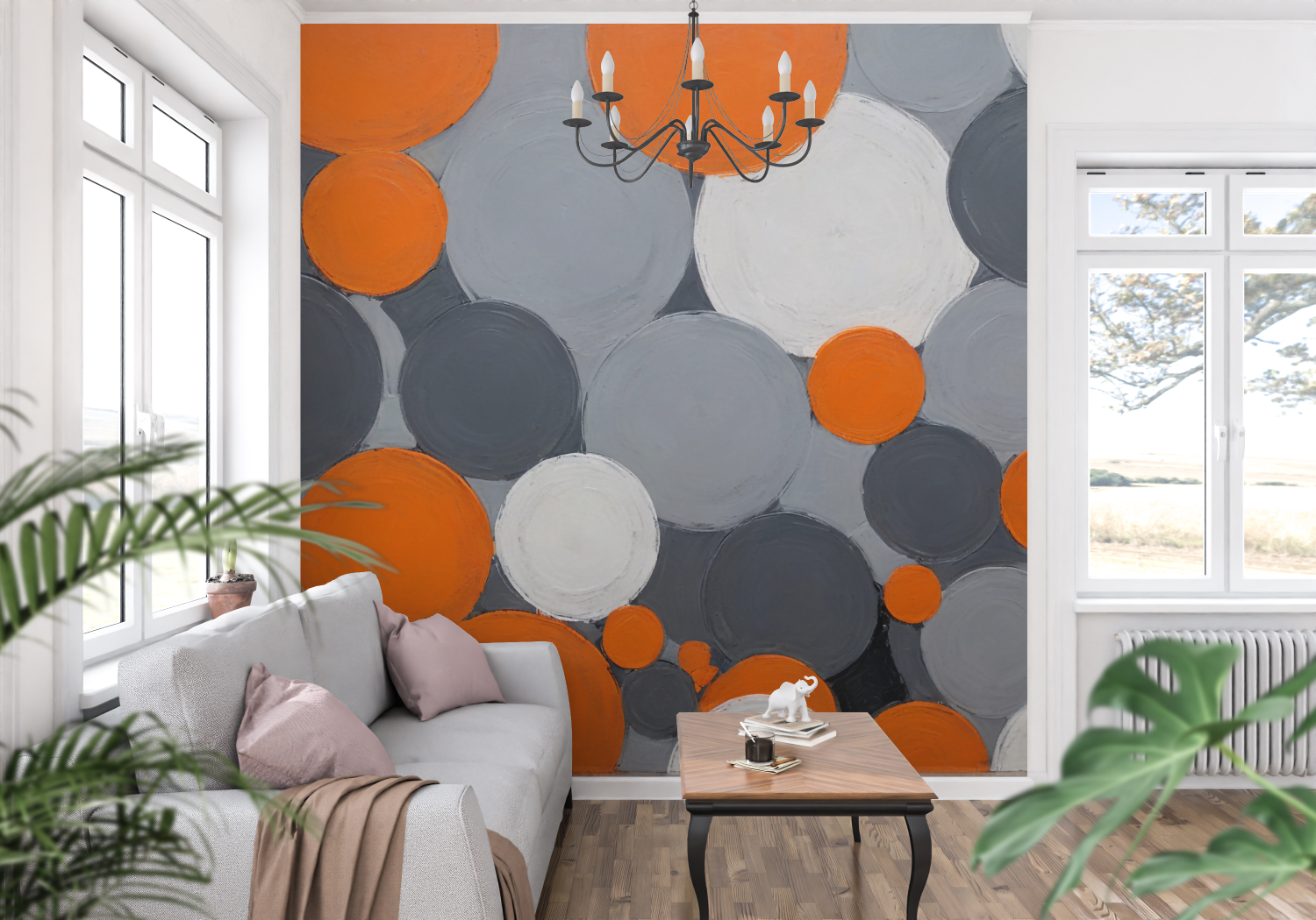 Gray and Orange Circular Wallpaper | Murals Wallpaper