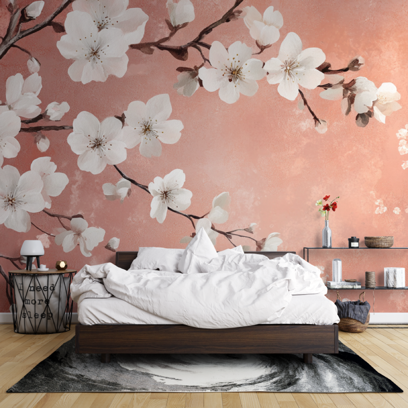Papel de parede de terracota com flor de cerejeira | Murais Papel de parede