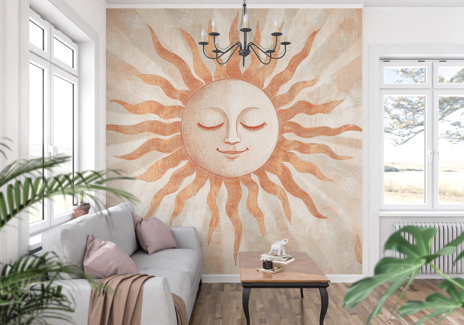 Terracotta Wallpaper with Graphic Sun | Murals Wallpaper