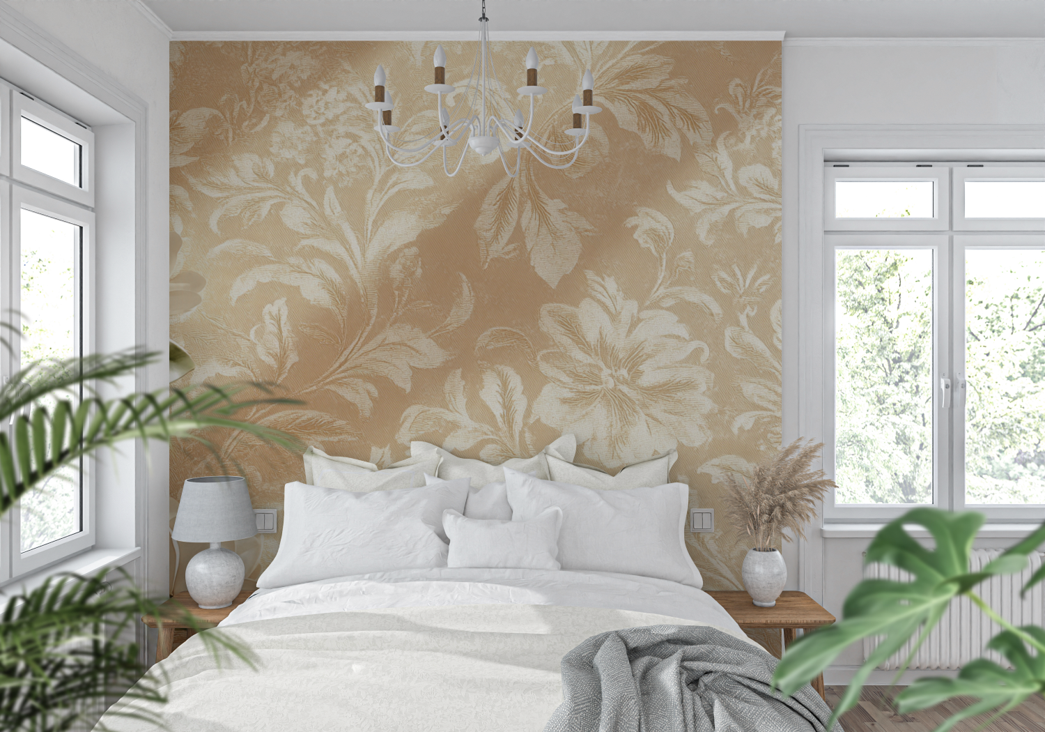 Papel de parede de terracota com acentos de ocre amarelo | Murais Papel de parede