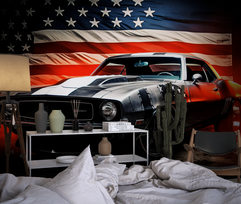 American Car Wallpaper with Flag | Murals Wallpaper