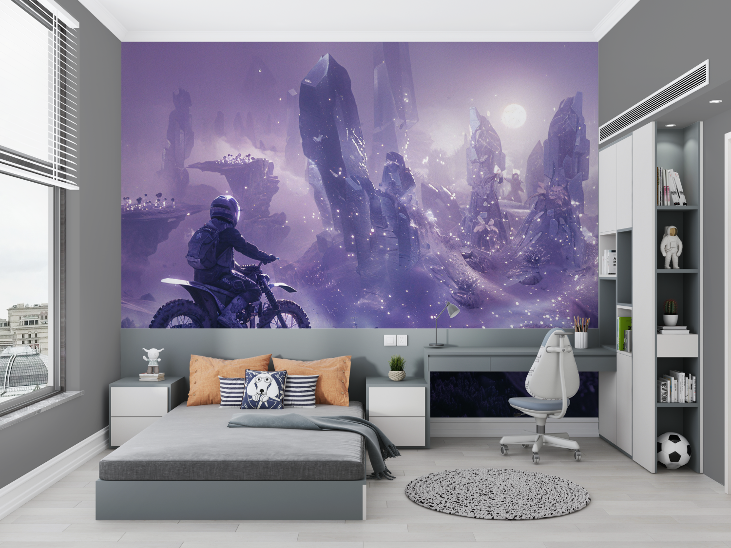 Purple Motorcycle Boy Wallpaper | Murals Wallpaper