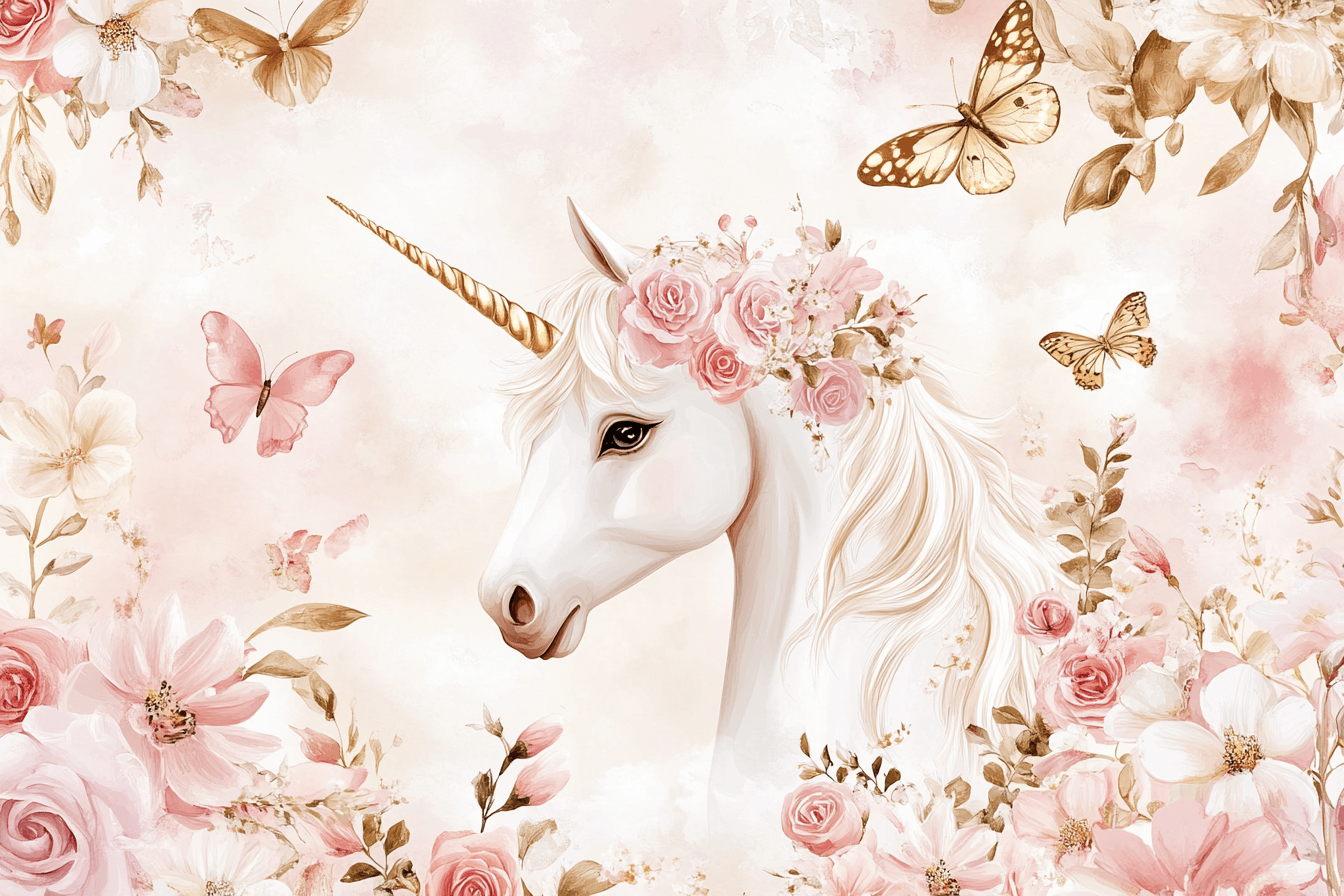 Unicorn Princess Wallpaper with Little Flowers | Murals Wallpaper
