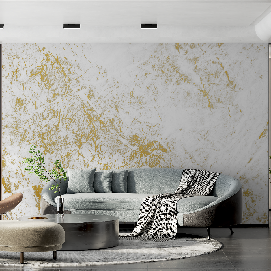 Mural White and Gold Wallpaper