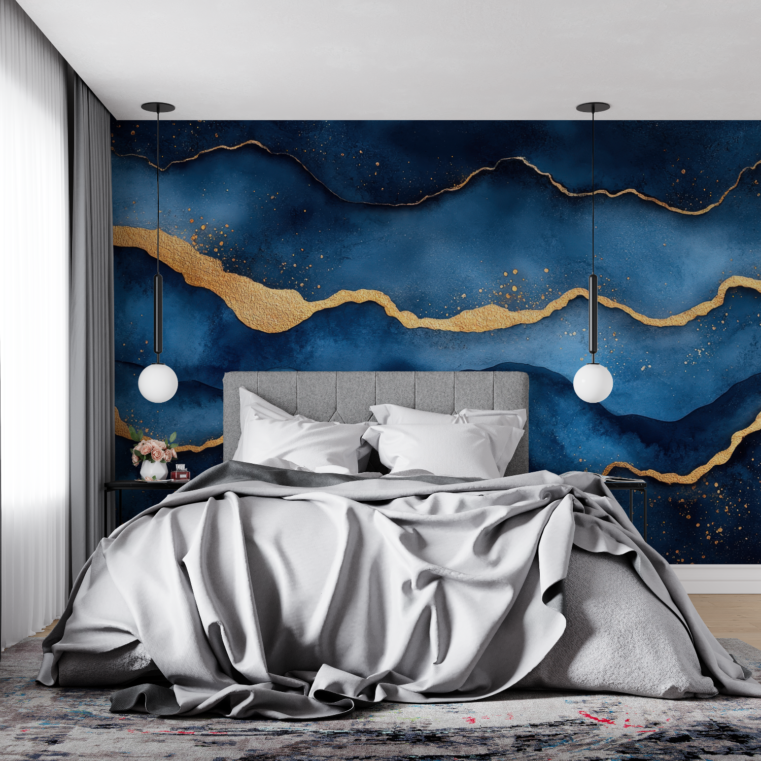 Blau-Gold-Tapete | Murals Wallpaper