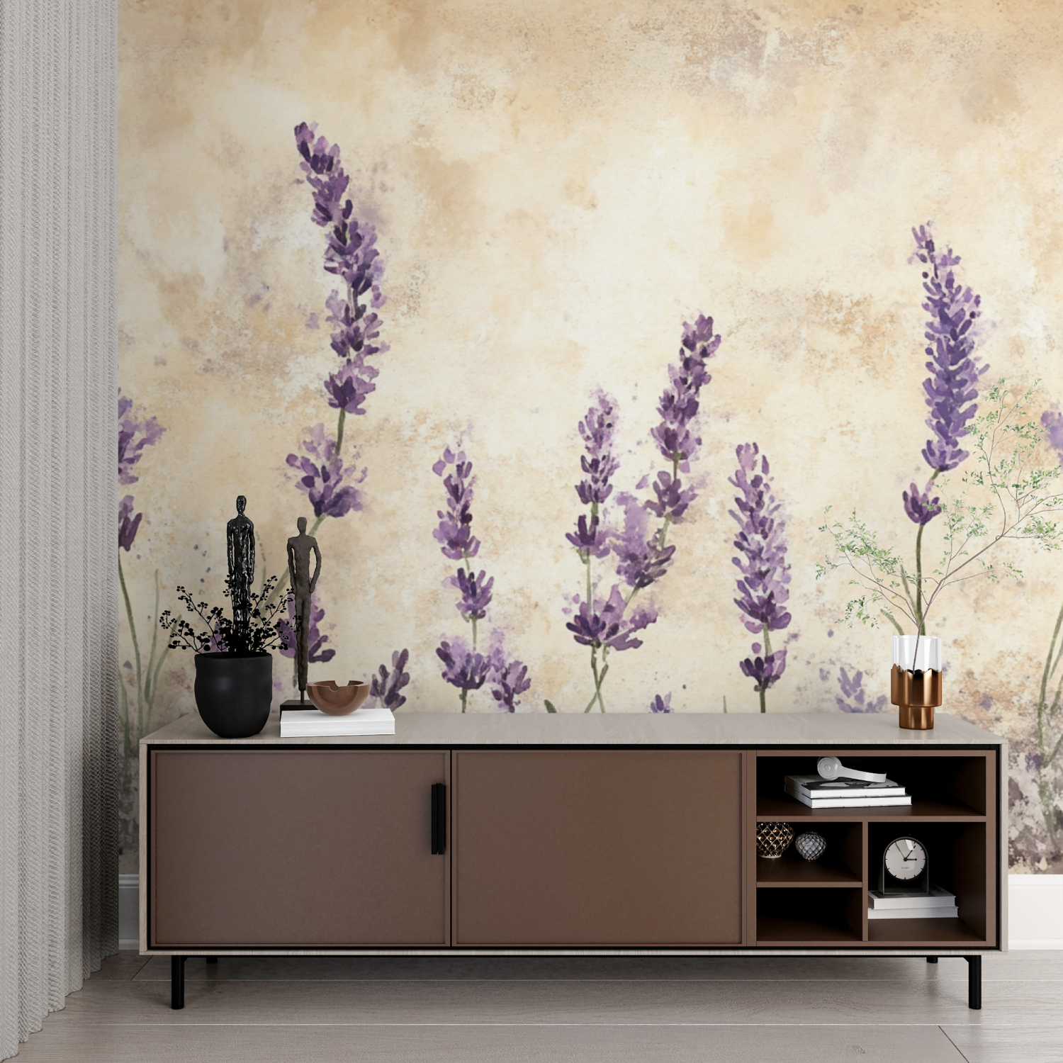 Watercolor Lavender Field Wallpaper | Murals Wallpaper