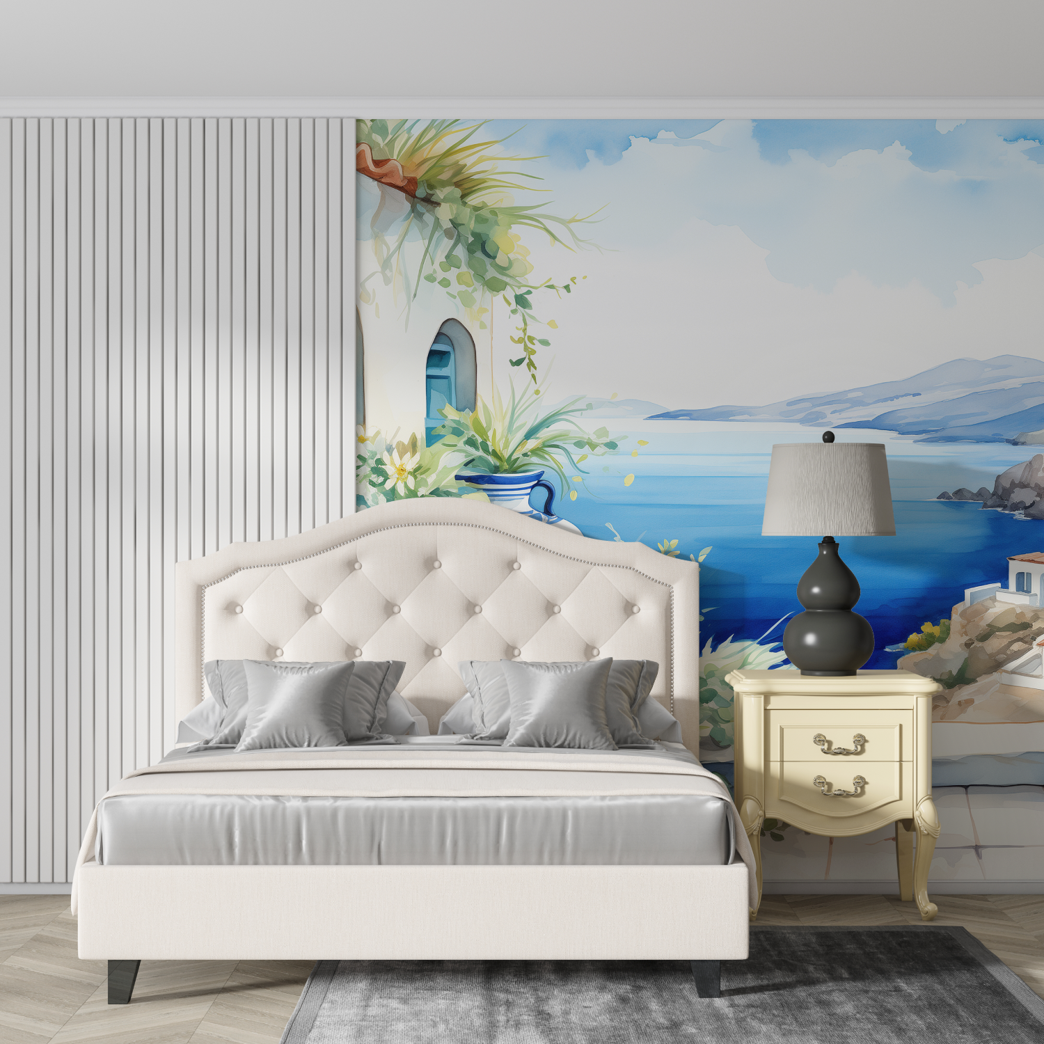 Watercolor Landscape Greece Wallpaper | Murals Wallpaper