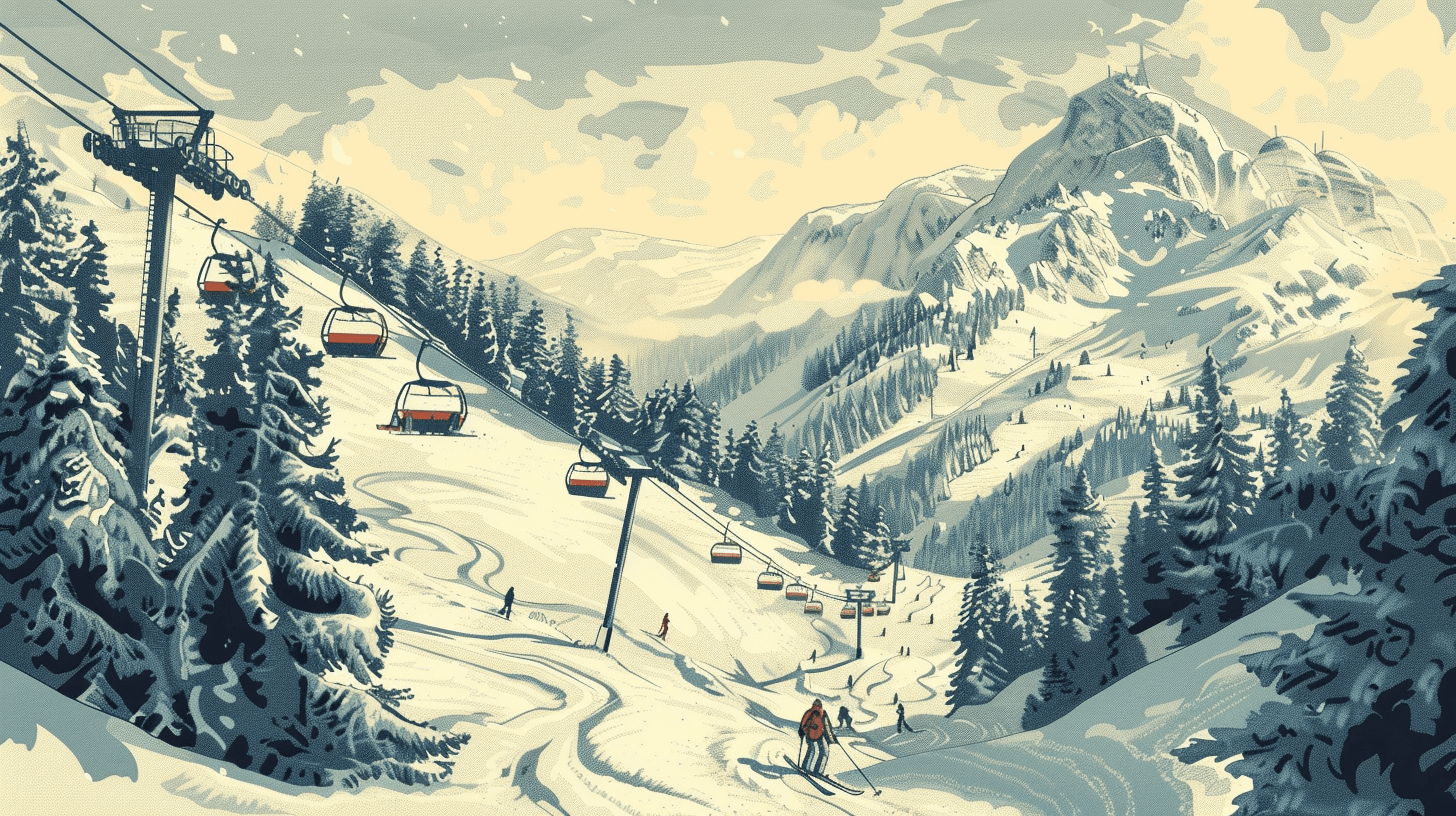 Colorful Skiers Gondola Wallpaper | Murals Wallpaper