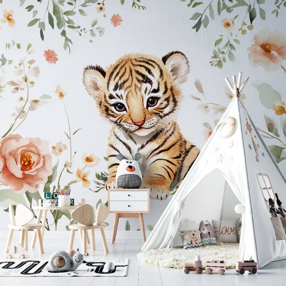 Tiger and Wildflower Wallpaper | Murals Wallpaper
