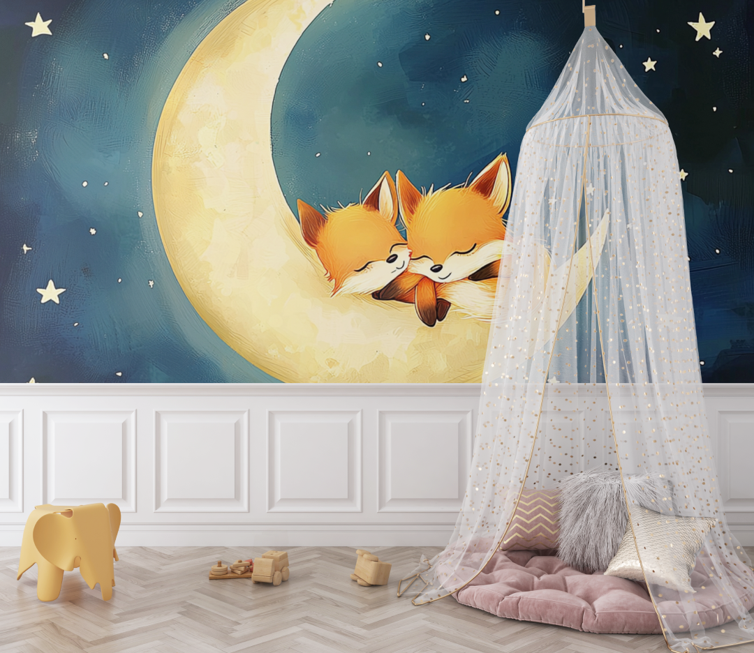 Dark Blue Sleeping Fox Wallpaper | Murals Wallpaper