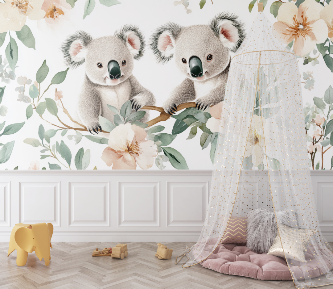 Koala Tapete in einem Blumenfeld | Wandbilder Tapete