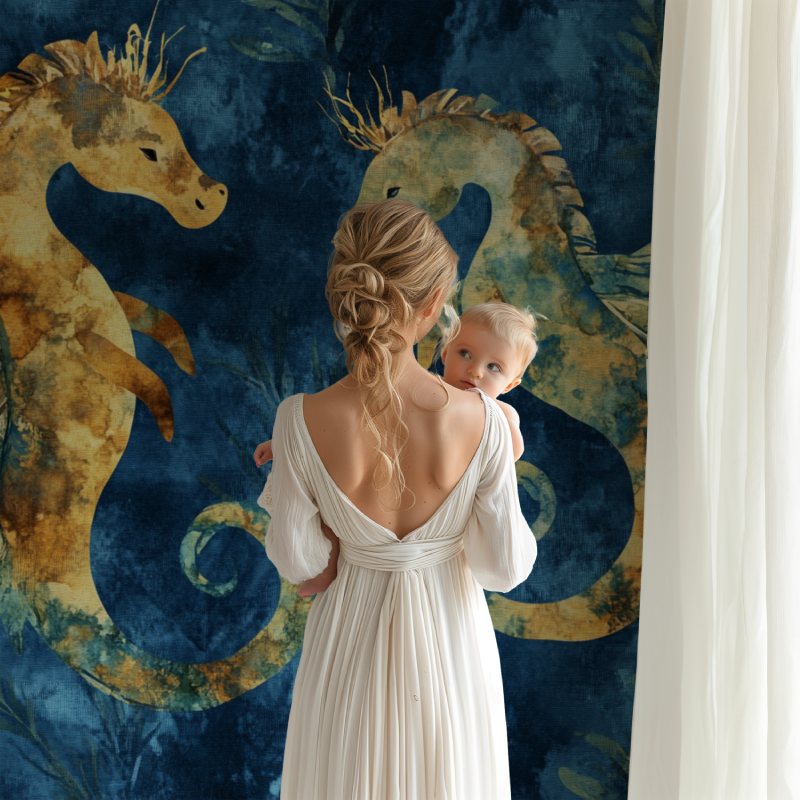 Marine Wallpaper with Dancing Seahorses and Seaweed | Murals Wallpaper