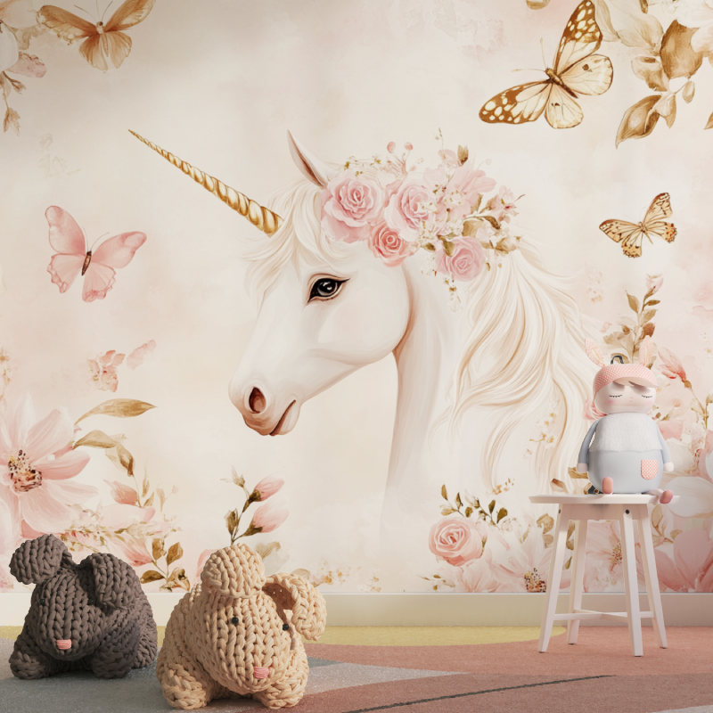 Unicorn Princess Wallpaper with Little Flowers | Murals Wallpaper